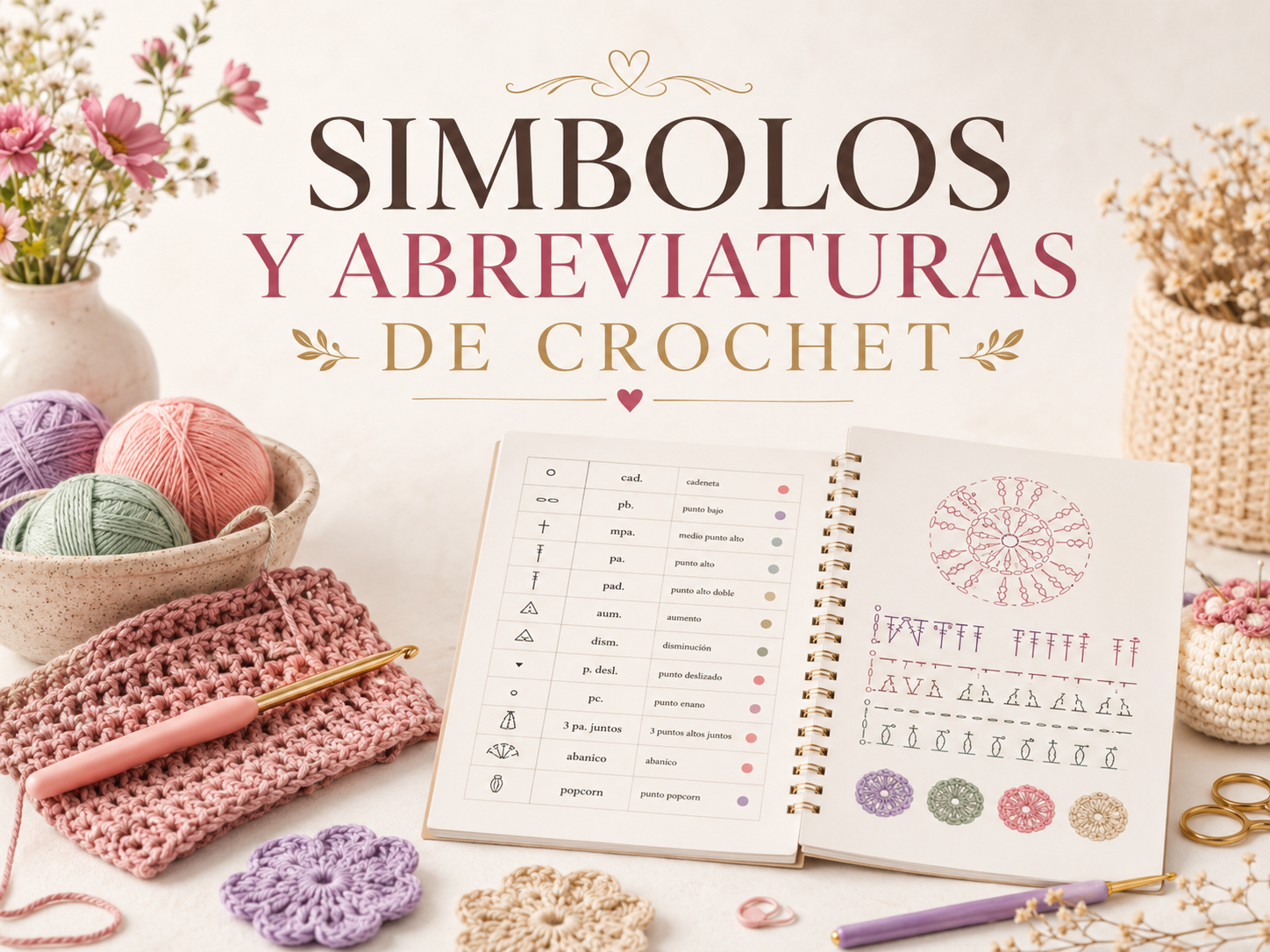 Guía de símbolos y abreviaturas de crochet