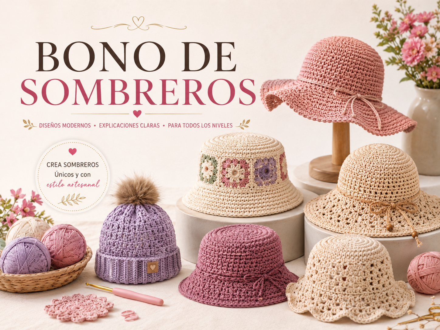 Bono de sombreros al crochet
